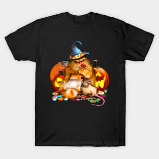 Halloween Fat Cat and Rat eat sweets No Text T-Shirt